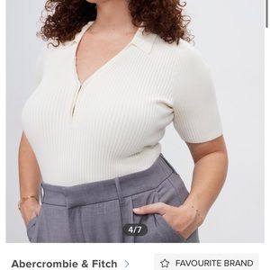 Abercrombie and Fitch White Sweater Hook and Eye Bodysuit with Collar